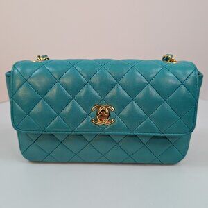 Chanel Vintage Teal Mini Rectangular Flap Bag